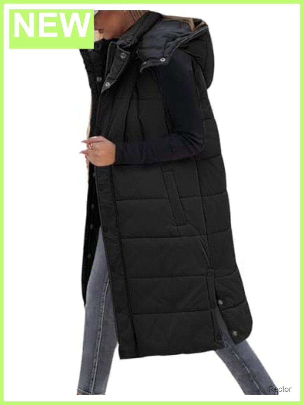 Women's Long Quilted Puffer Vest Hooded Zip Button Sleeveless Winter